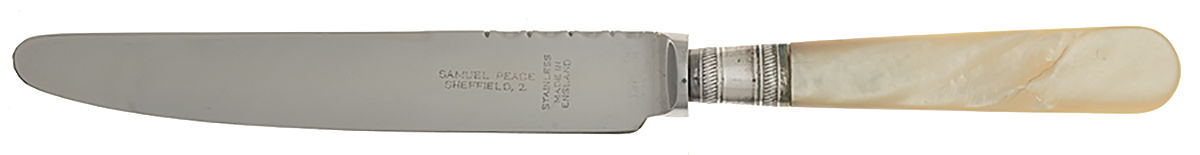 Victoria(Silverplate, Pearlhdl, Less Design Band) New French Hollow Knife by Samuel Peace-1