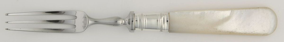 Victoria(Silverplate, Pearlhdl, Less Design Band) Fruit/Tea Fork with Stainless Tines by Samuel Peace-1