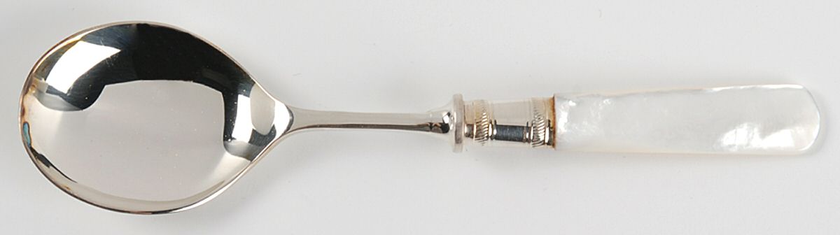 Victoria(Silverplate, Pearlhdl, Less Design Band) Round Bowl Soup Spoon (Cream Soup) by Samuel Peace-1