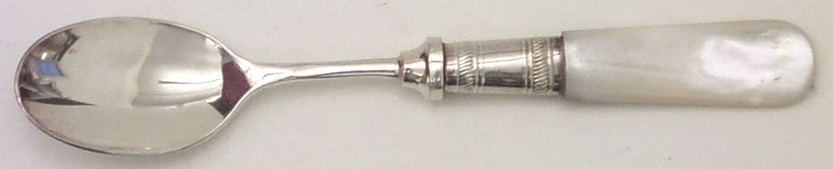 Victoria(Silverplate, Pearlhdl, Less Design Band) Demitasse Spoon with Silverplate Bowl by Samuel Peace-1