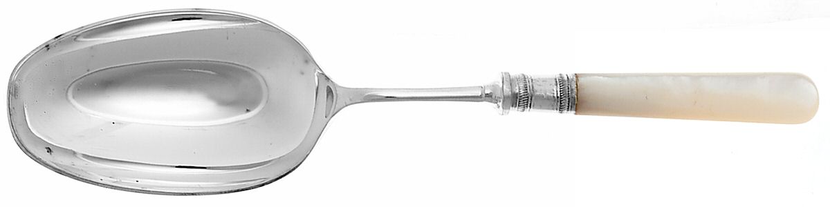 Victoria(Silverplate, Pearlhdl, Less Design Band) Solid Serving Spoon by Samuel Peace-1
