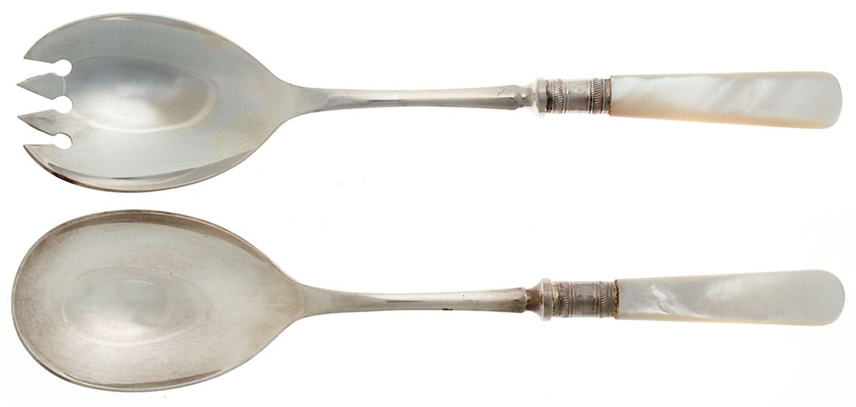 Victoria(Silverplate, Pearlhdl, Less Design Band) 2-Piece Salad Set with Silverplate Bowl by Samuel Peace-1