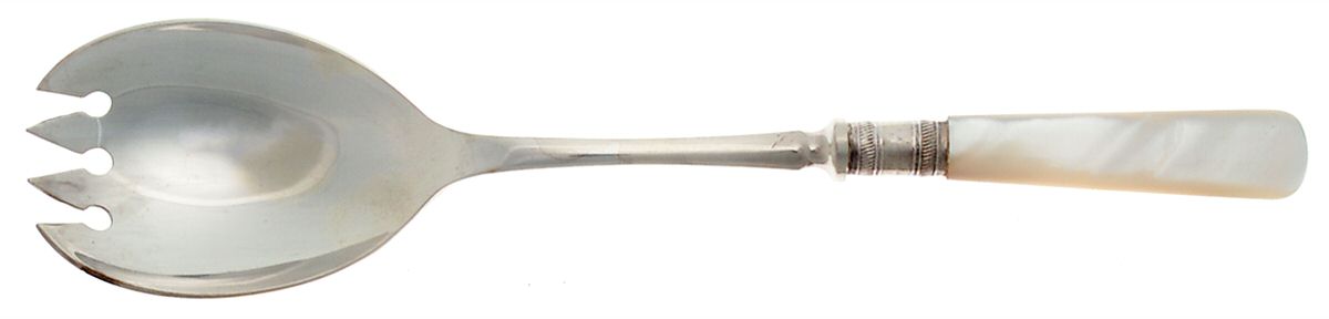 Victoria(Silverplate, Pearlhdl, Less Design Band) Salad Serving Fork with Plated Prongs by Samuel Peace-1