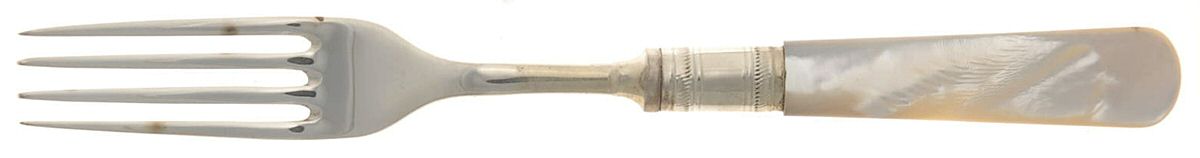 Victoria(Silverplate, Pearlhdl, Less Design Band) Individual Steak Fork W/Silverplate Tines by Samuel Peace-1