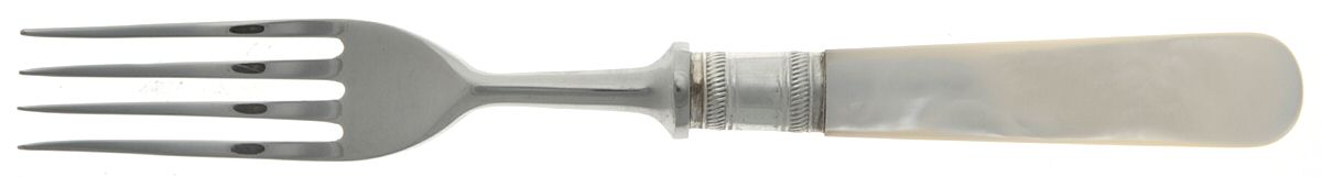 Victoria(Silverplate, Pearlhdl, Less Design Band) Individual Steak Fork with Stainless Tines by Samuel Peace-1