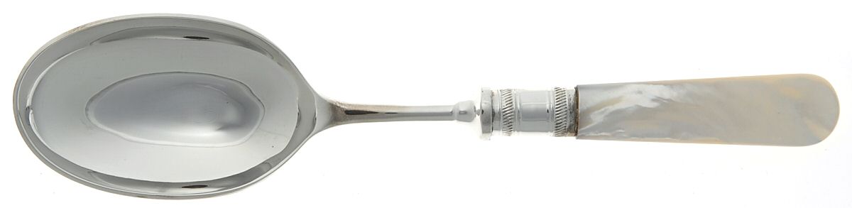 Victoria(Silverplate, Pearlhdl, Less Design Band) Dessert/Oval Soup Spoon by Samuel Peace-1