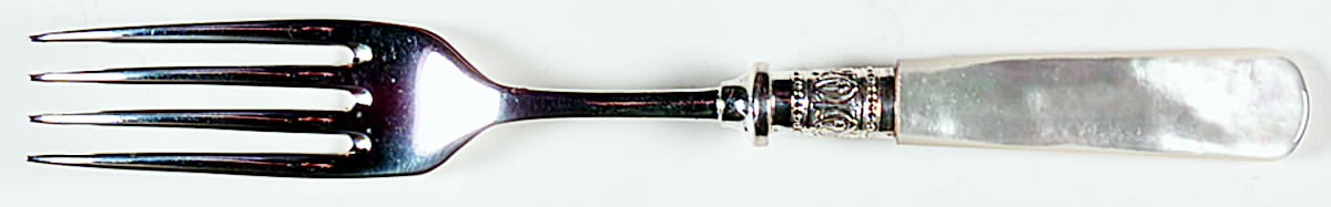 Victoria(Silverplate, Pearlhdl, More Design Band) Luncheon Dessert Fork with Stainless Tines by Samuel Peace-1