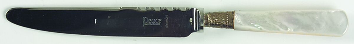 Victoria(Silverplate, Pearlhdl, More Design Band) Dessert/Luncheon Knife with Stainless Blade by Samuel Peace-1