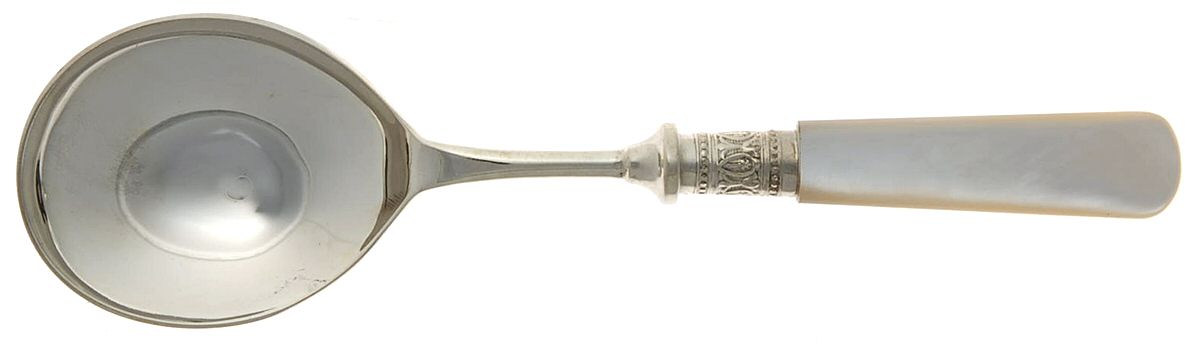 Victoria(Silverplate, Pearlhdl, More Design Band) Round Bowl Soup Spoon (Gumbo) by Samuel Peace-1