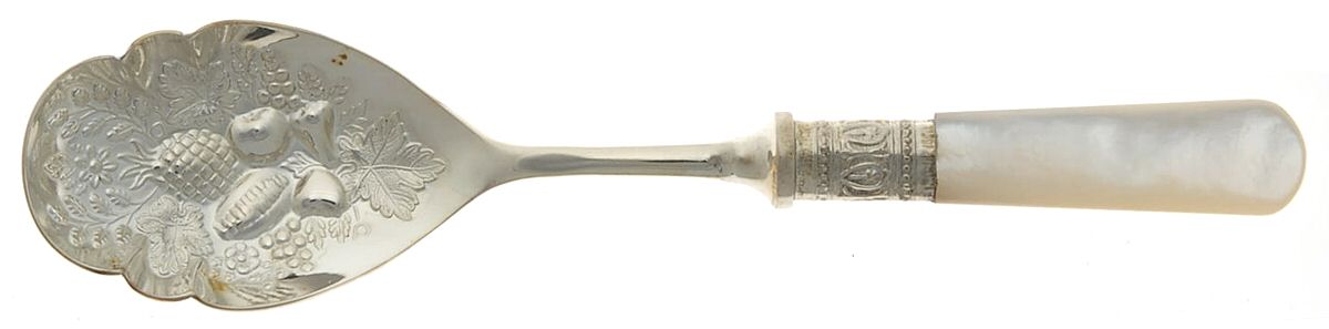 Victoria(Silverplate, Pearlhdl, More Design Band) Sugar Shell Spoon by Samuel Peace-1