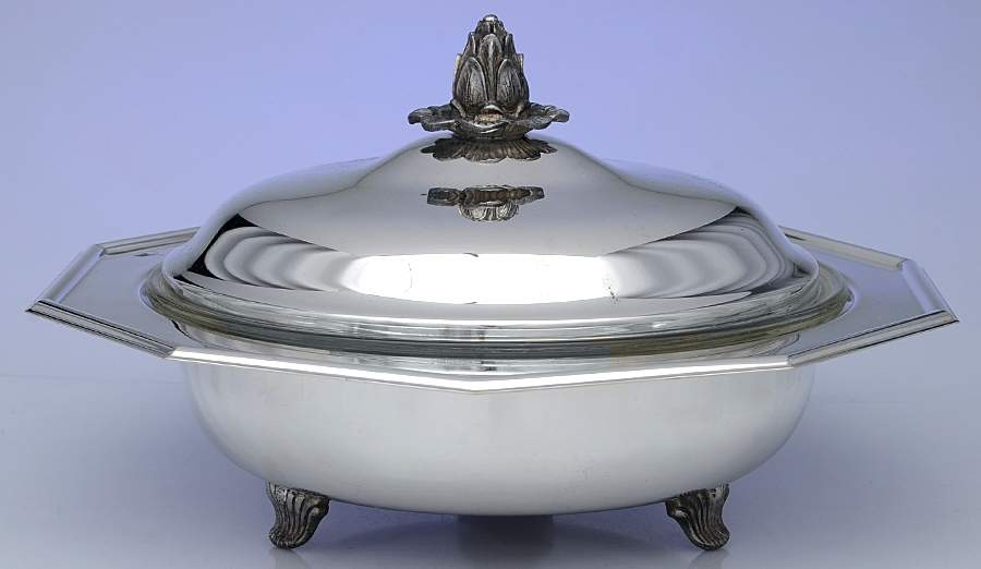 Century (Silverplate, Hollowware) Plated Round Covered Casserole with Glass by Sheffield Silver Co (USA)-1