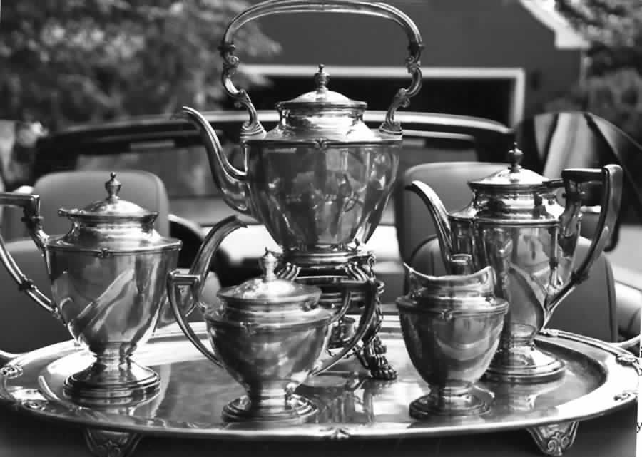 SBN3 (Sterling, Hollowware) 6 Piece Tea Set (SCP, STP, SCR, SSU, SKES, WTL) by Sanborns (Mexico)-1