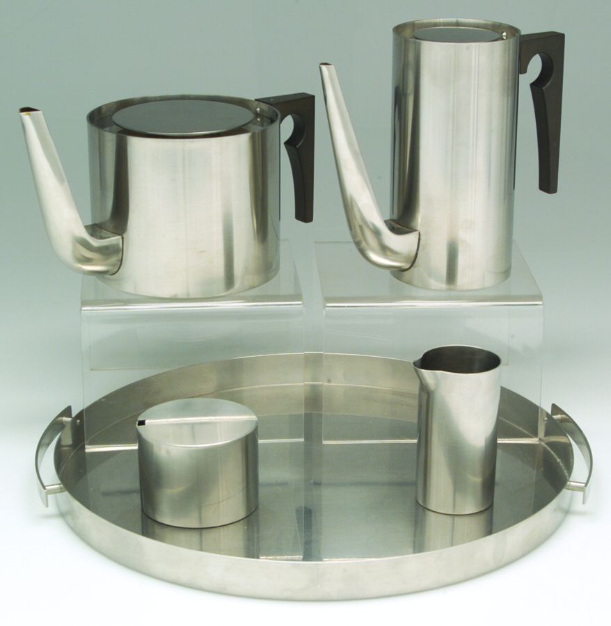 Cylinda (Stainles, Hollowware) 5 Piece Tea Set (with Tray) by Stelton-1
