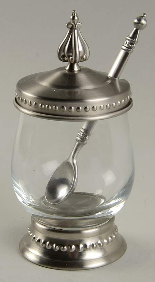 Astoria (Stainless, Hollowware) Glass Sugar with Metal Lid & Base & Spoon by Southern Living-1