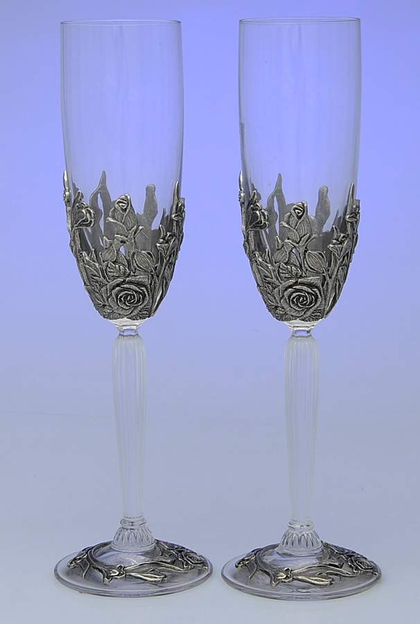Pewter Hollowware Glass & Silver Champagne Flute (Set 2 by Royal Selangor Pewter-1