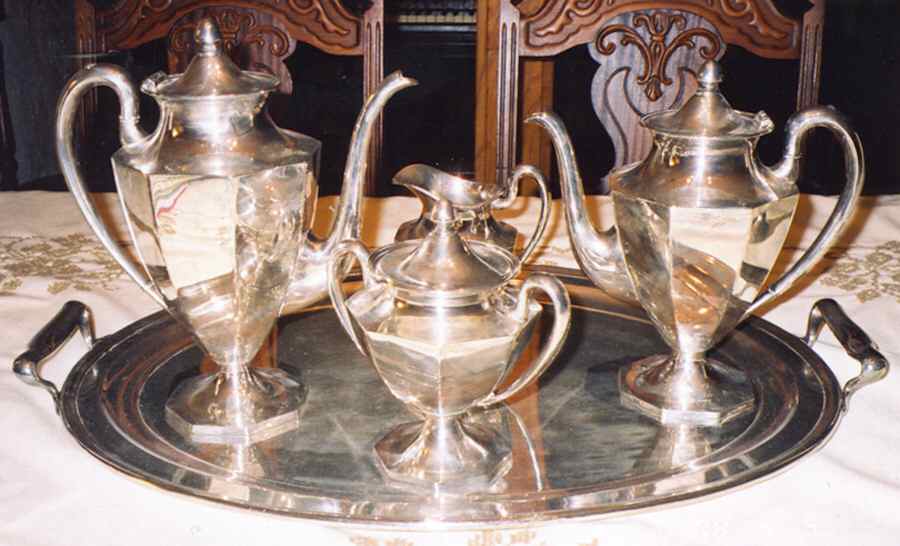 7009 (Silverplate, Hollowware) 5-Piece Silverplate Tea Set (with Tray) by Sheffield Nickel&Sil-1