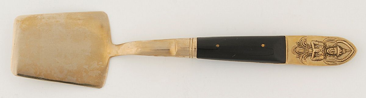 Siam (Brass)-Black Handle, Sitting Buddha Solid Pastry Server by Unknown Mfg Silver-1