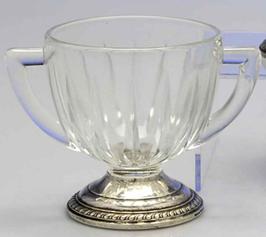 Sterling Hollowware Crystal Open Sugar Bowl with Sterling Base by Saben Silversmith-1