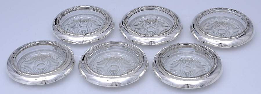 Sterling Hollowware Crystal Coaster with Sterling Rim - Set of 6 by Saben Silversmith-1