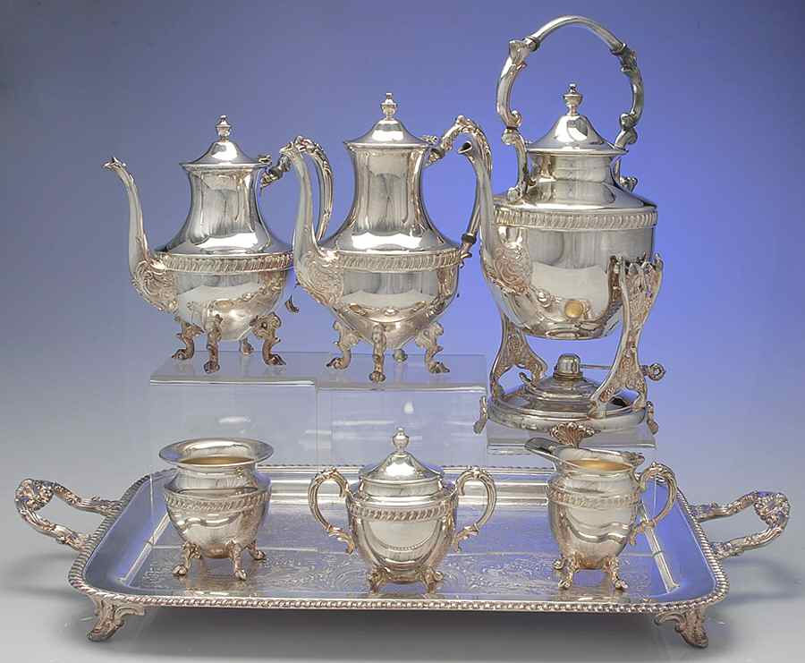 SDN19 (Silverplate, Hollowware) (7 Pc) Tea Set (PWB, KES & PWTLF) by Sheridan Silver Co-1