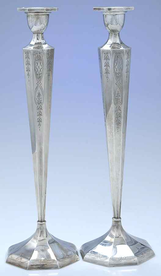 717 (Sterling, Hollowware) Pair of 16" Weighted Candlesticks by Scharling-1