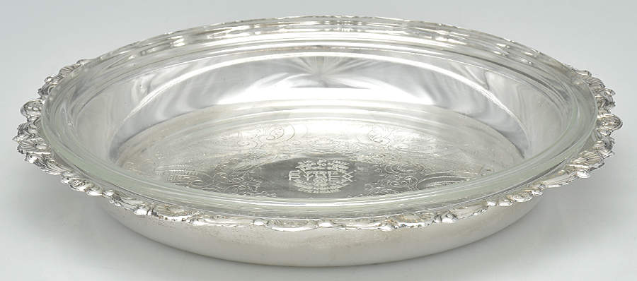 English Scroll (Silverplate, Hollowware) Pie Plate & Glass Liner by Sheridan Silver Co-1