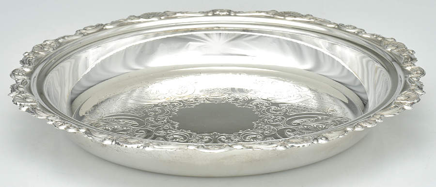 English Scroll (Silverplate, Hollowware) Pie Plate No Glass Liner by Sheridan Silver Co-1