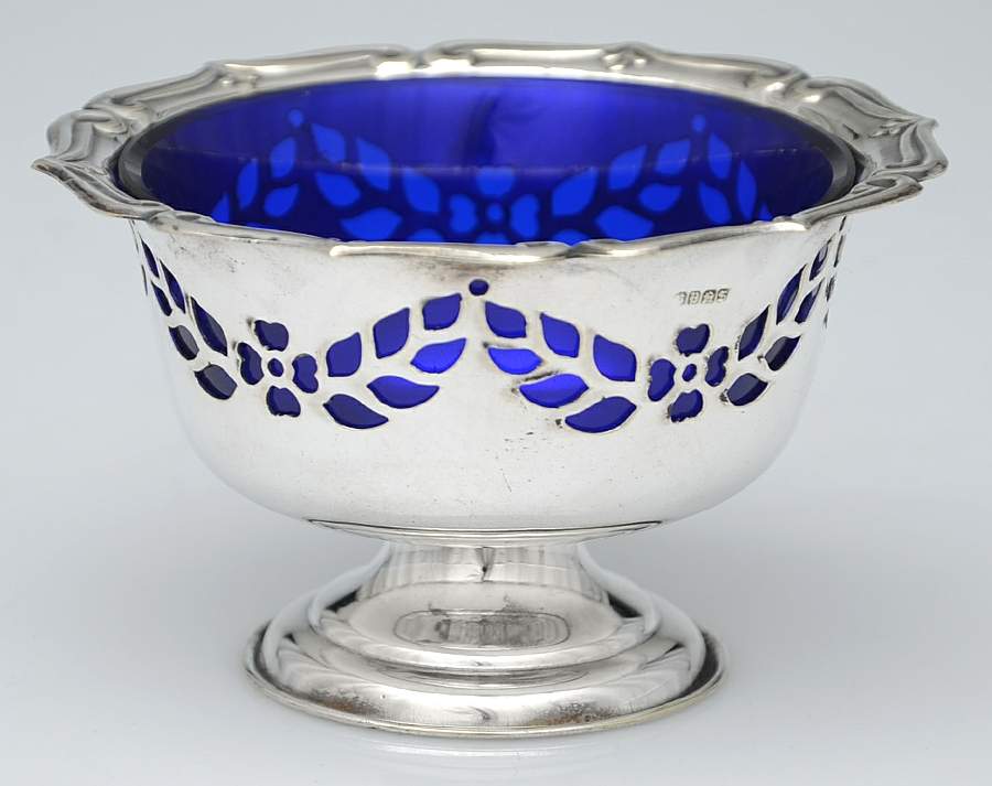 Silverplate Hollowware Mayonnaise with Cobalt Liner by S J Levi Co-1