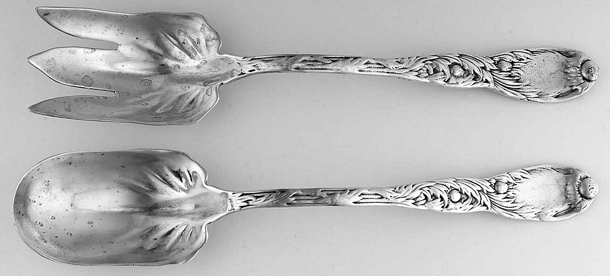 Chrysanthemum (Sterling, 1880) (2 Pc) Solid Salad Set by Tiffany & CO SILVER-1