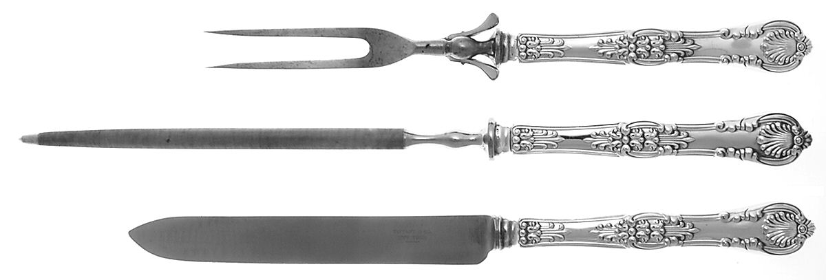 English King (Silverplate, 1870) Large 3-Piece Roast Carving Set w/ Stainless Blade by Tiffany & CO SILVER-1