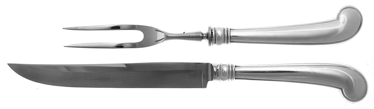 King William-Antique (Sterling, 1870) Small 2-Piece Steak Carving Set w/Stainless Blade by Tiffany & CO SILVER-1
