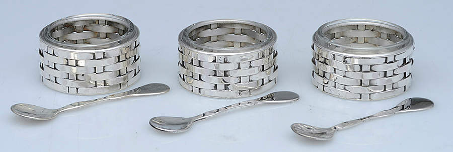 Sterling Hollowware Individual Open Salt with Crystal Liner &Spoon (3) by Tiffany & CO SILVER-1