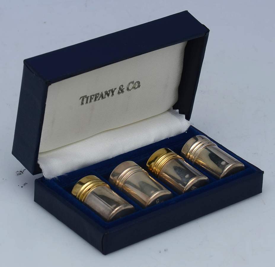 Sterling Hollowware Set of 2 Individual Salt & Pepper Set w/Case by Tiffany & CO SILVER-1