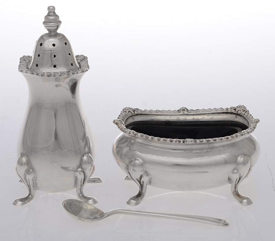 Sterling Hollowware Master Open Salt W/Cobalt Liner,Pepper&Master Salt by Tiffany & CO SILVER-1