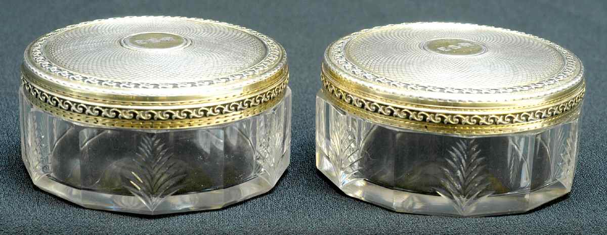 Sterling Hollowware Pair of Powder Jar-Crystal Bw/Strlglid by Tiffany & CO SILVER-1