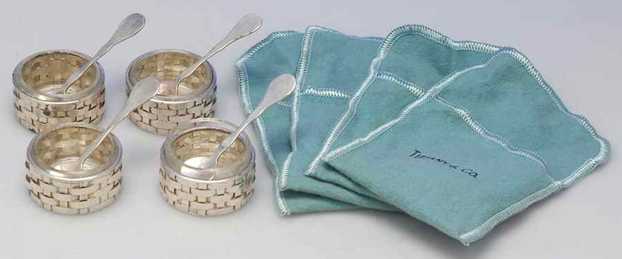 Sterling Hollowware Individual Open Salt W/Crystal Liner&Spoon(4) by Tiffany & CO SILVER-1