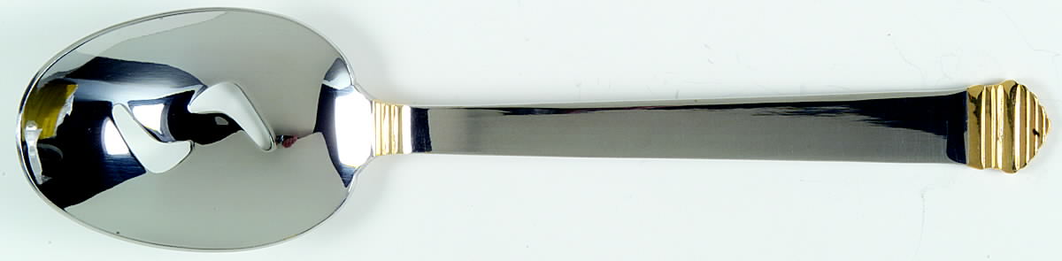 Colonnade-Gold Accent (Stainless) Pierced Tablespoon (Serving Spoon) by Towle Silver-1
