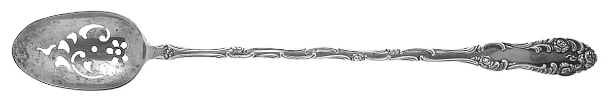 Old English (Sterling, 1892, No Monos) Pierced Bowl Long Handle Olive Spoon by Towle Silver-1