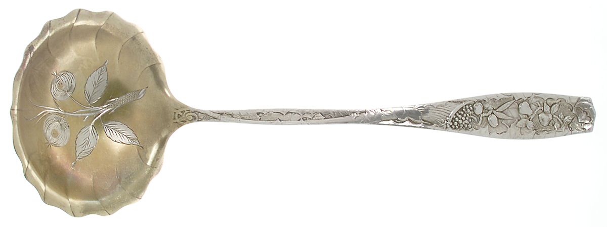 Pomona (Sterling, 1887) Large Soup Ladle, Bright Cut Solid Piece by Towle Silver-1