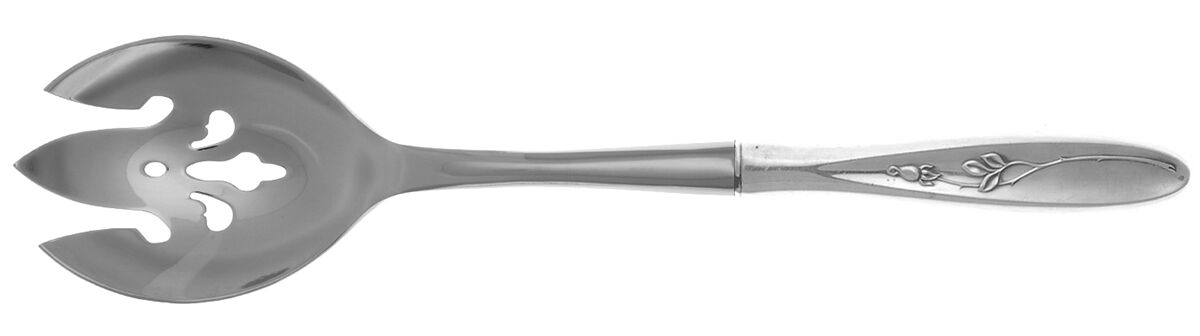 Rose Solitaire (Sterling, 1954) Salad Serving Fork with Stainless Prongs HC by Towle Silver-1