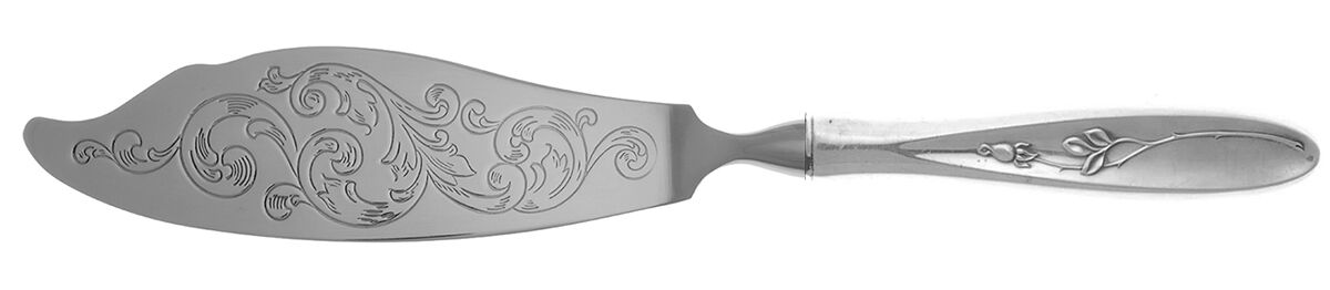 Rose Solitaire (Sterling, 1954) Fish Serving Knife with Stainless Blade HC by Towle Silver-1