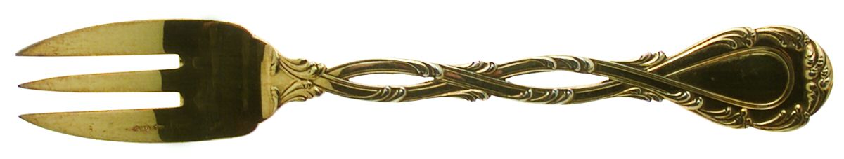 Trianon Gold (Sterling, Gold Vermeil) 3-Tine Salad Fork by Tetard Freres (France)-1