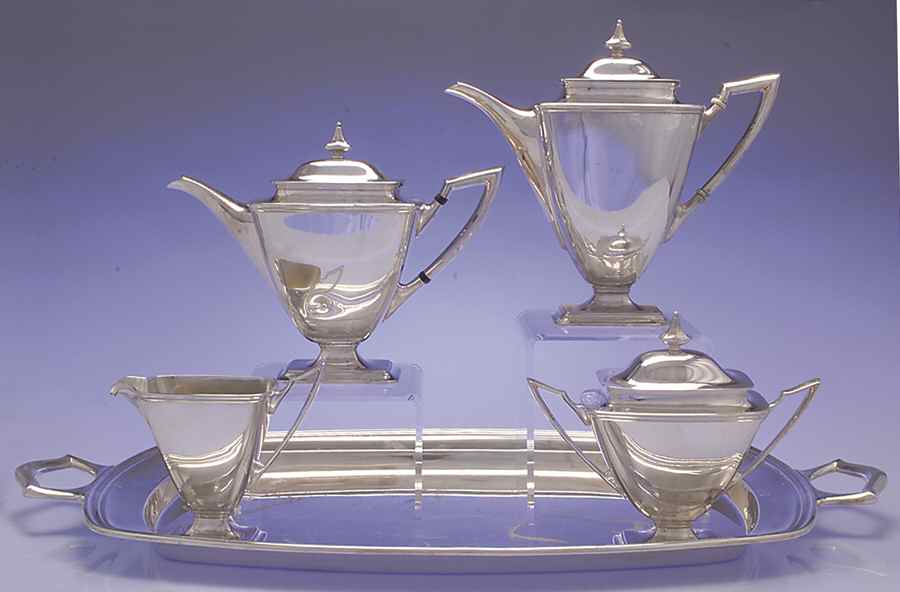 Mary Chilton (Sterling, Hollowwaree) 5 Piece Tea Set (SCP, STP, SCR, SSU, WTL) by Towle Silver-1