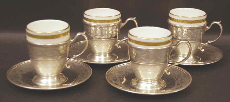 Winthrop (Sterling, 1909, Hollowware) Demi Cup and Saucer with Liner - Set of 4 by Tiffany & CO SILVER-1