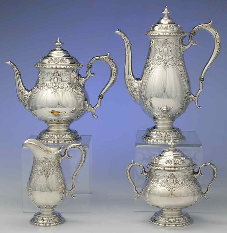 King Richard (Sterling, 1932, Hollowware) 4 Piece Tea Set (SCP, STP, SCR, SSU) by Towle Silver-1