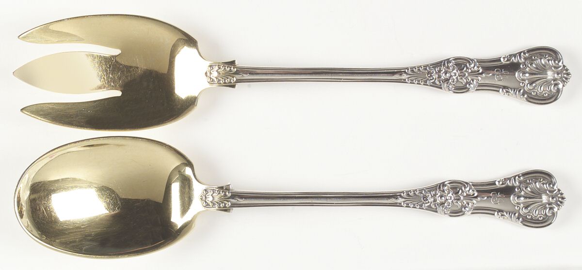English King (Sterling, 1885, Monograms) (2 Pc) Solid Salad Set by Tiffany & CO SILVER-1