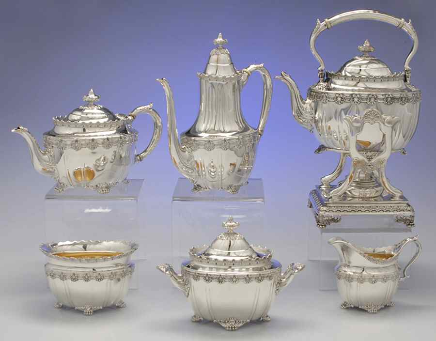 English King (9579, Sterling, Hollowware) 6 Piece Tea Set (SCP, STP, SCR, SSU, SWB, SKES) by Tiffany & CO SILVER-1