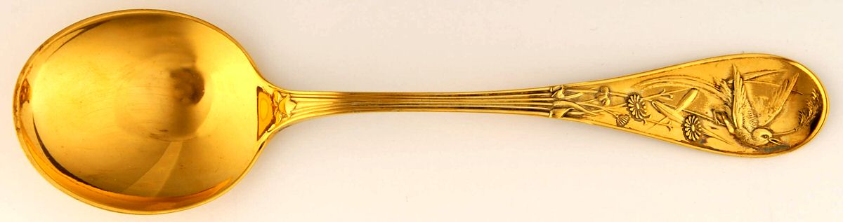 Audubon Gold (Sterling, Gold Vermeil) Round Bowl Soup Spoon (Gumbo) by Tiffany & CO SILVER-1
