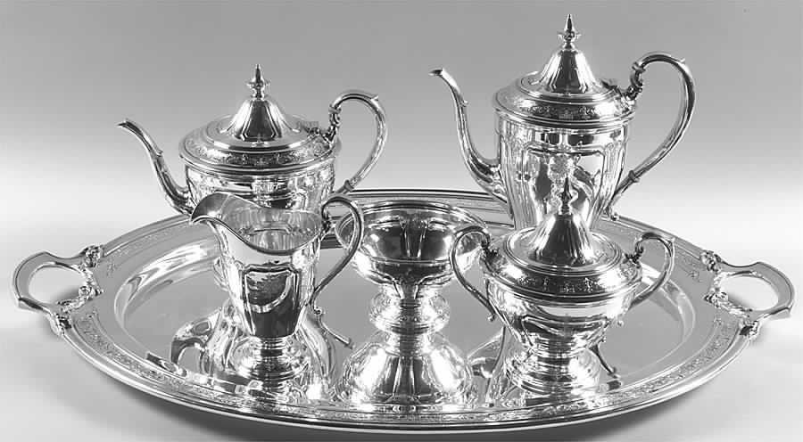Seville (Sterling, 1926, Hollowware) 6 Piece Tea Set (SCP, STP, SCR, SSU, SWB, WTL) by Towle Silver-1