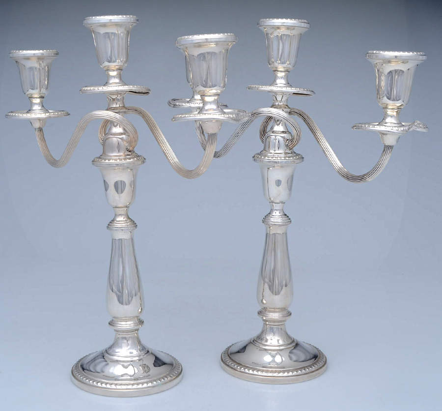 744 (Sterling, Hollowware) Pair of 14" 3 Light Weighted Candelabras by Towle Silver-1